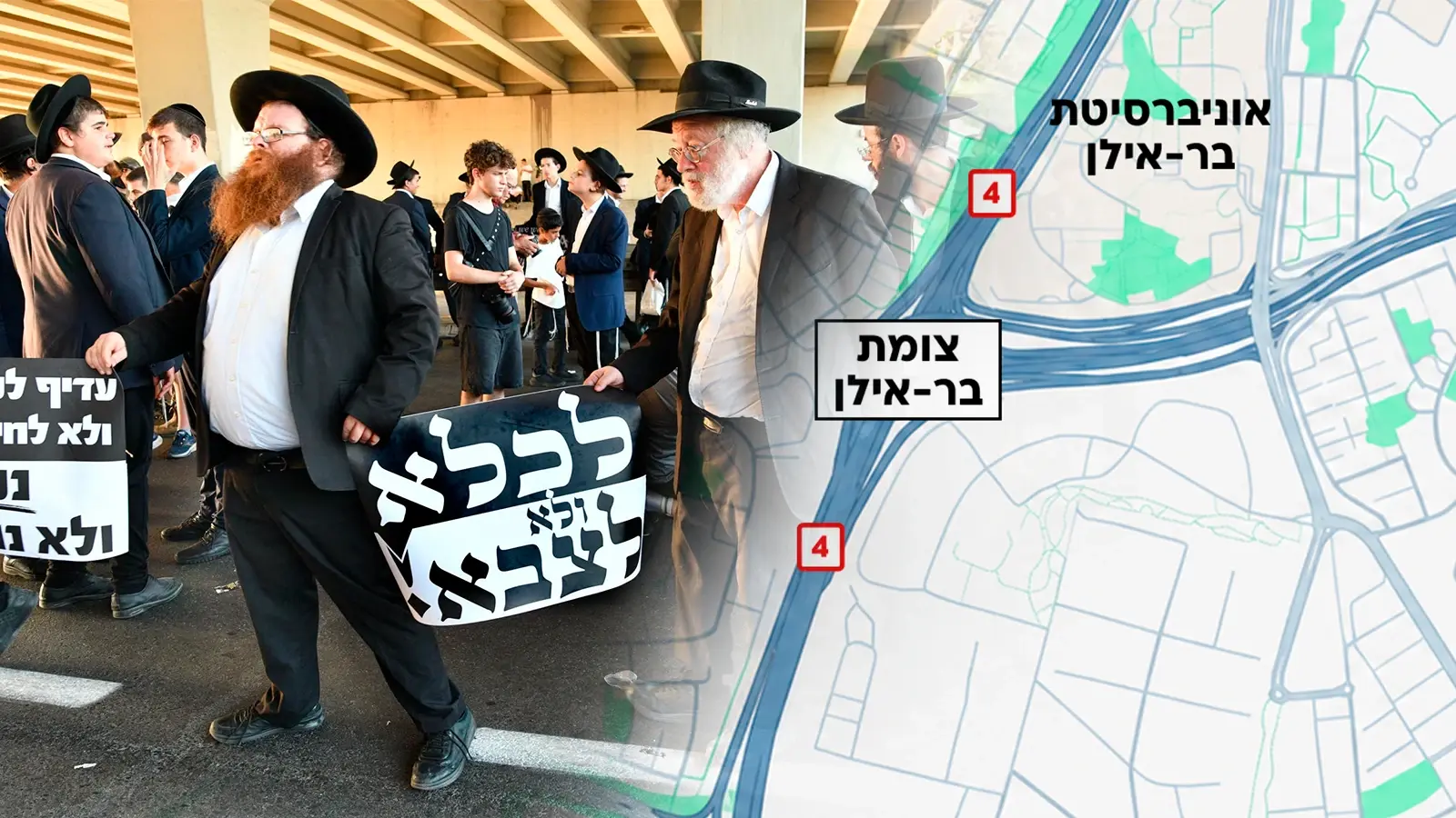 הפגנות חרדים + מפה חסימות (צומת בר אילן)