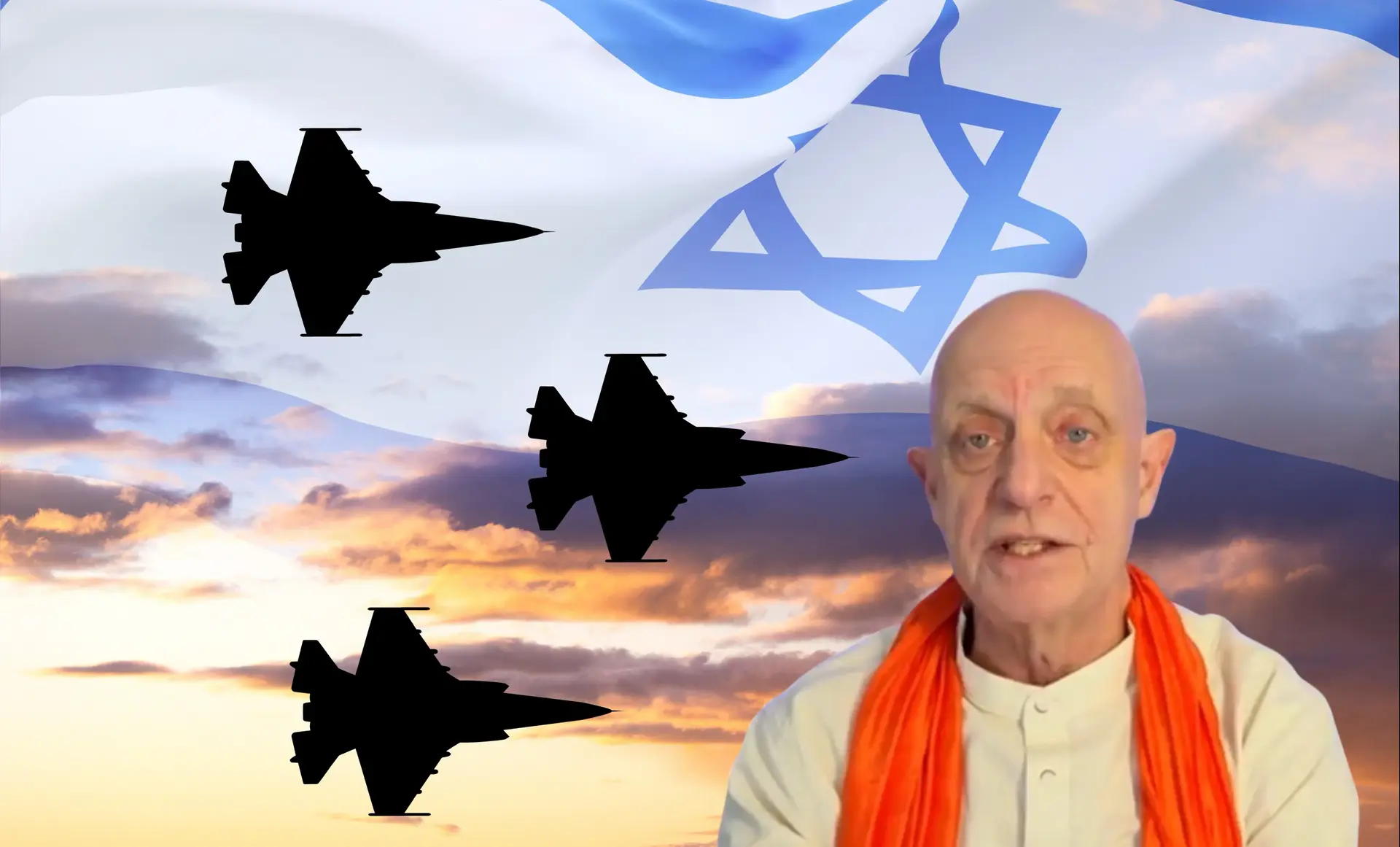 קרייג המילטון פרקר על רקע מטוסי קרב ודגל ישראל