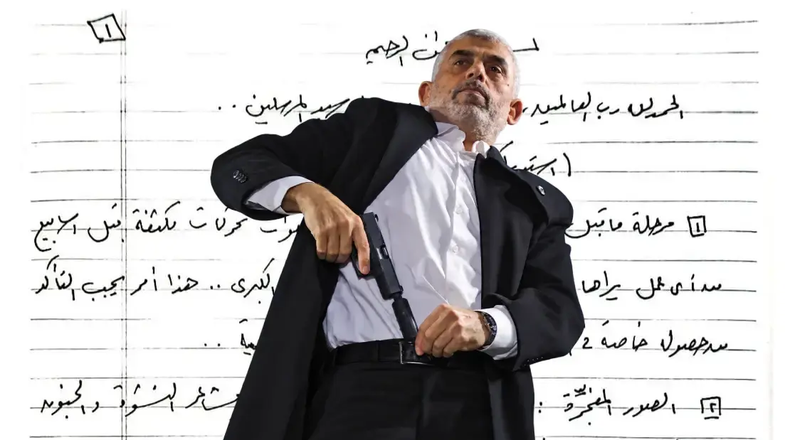 יחיא סינוואר על רקע מסמכים שכתב יחיא סינוואר על רקע מסמכים שכתב