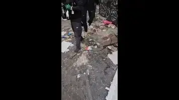 בעלת עסק  בצרפת מנסה למנוע מהמפגינים לפרוץ לתוך העסק שלה, ללא הצלחה