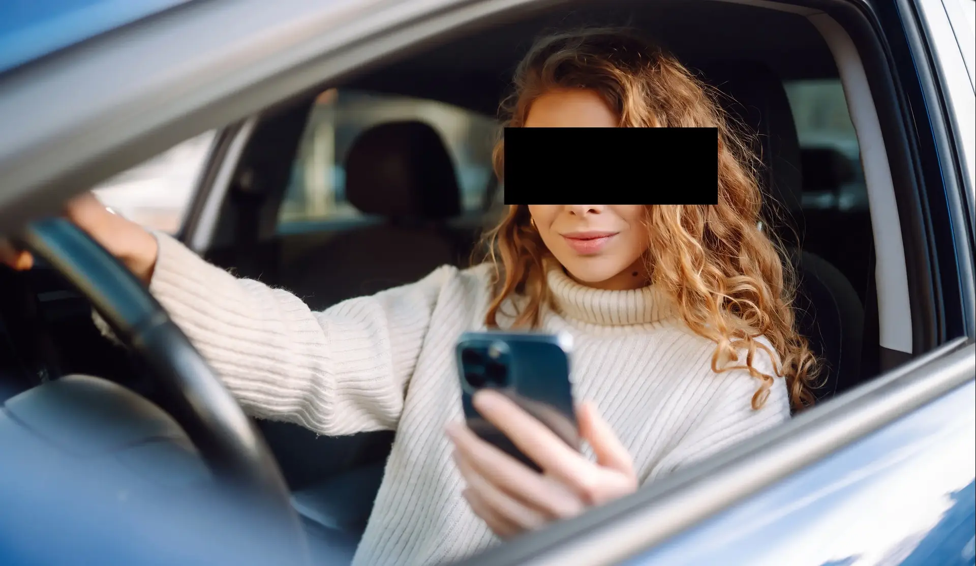 נהגת מסתכלת בטלפון בזמן נהיגה