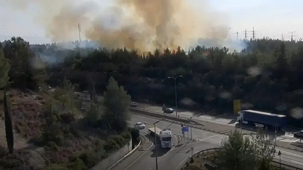 שריפה נרחבת ביער בן שמן: כביש 444 נחסם בשני הכיוונים