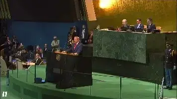 נשיא ארה"ב דונלד טראמפ, העצרת הכללית של האו"ם, מטה האו"ם בניו יורק, 22 בספטמבר 2026
