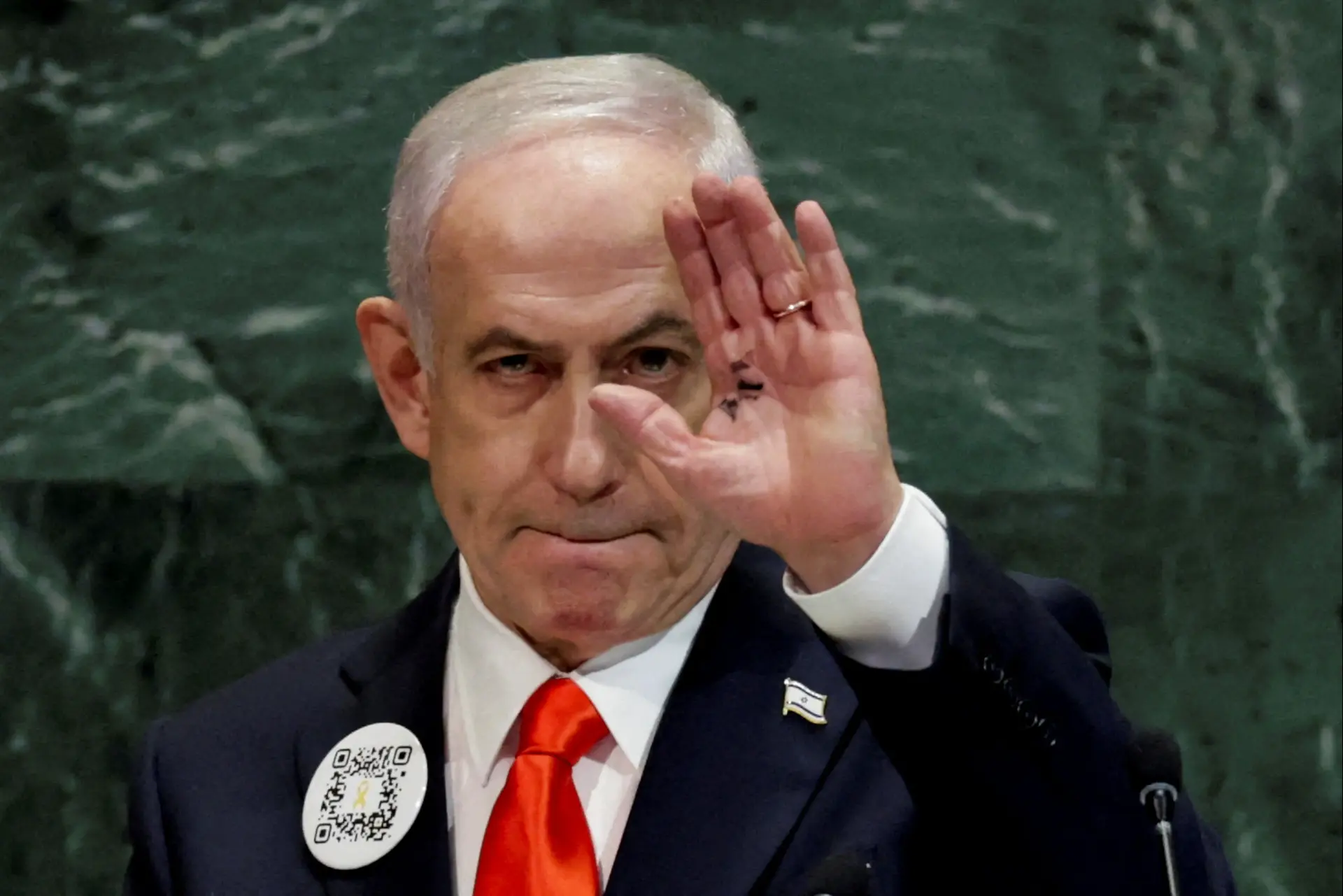 ראש ממשלת ישראל בנימין נתניהו נואם בפני העצרת הכללית ה-80 של האו"ם במטה הארגון בניו יורק, ארה"ב, ב-26 בספטמבר 2025. ראש ממשלת ישראל בנימין נתניהו נואם בפני העצרת הכללית ה-80 של האו"ם במטה הארגון בניו יורק, ארה"ב, ב-26 בספטמבר 2025.