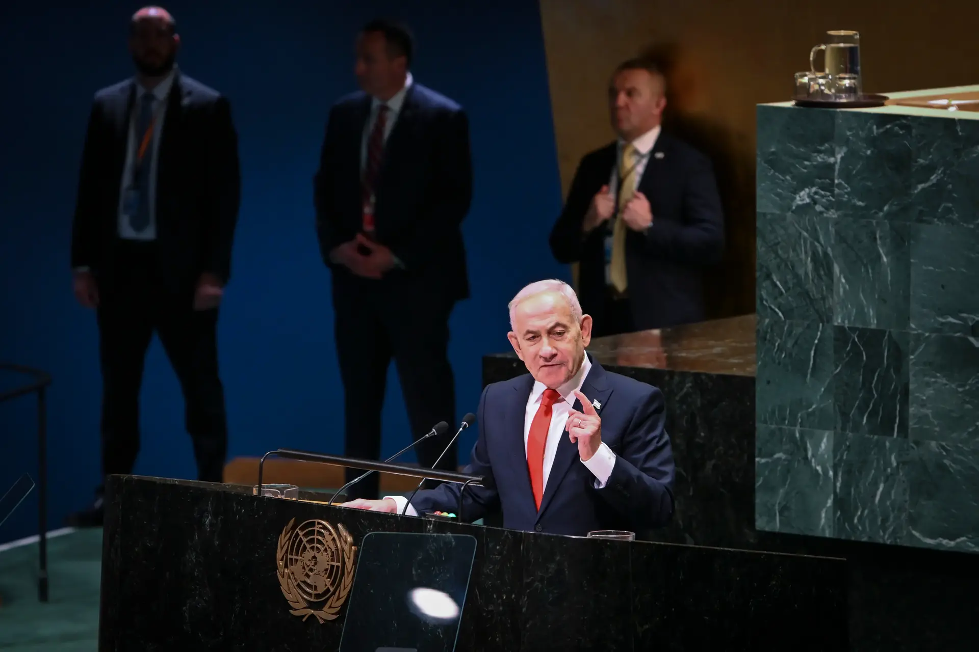 ראש ממשלת ישראל בנימין נתניהו נואם באו"ם בניו יורק, 24 בספטמבר 2026. 