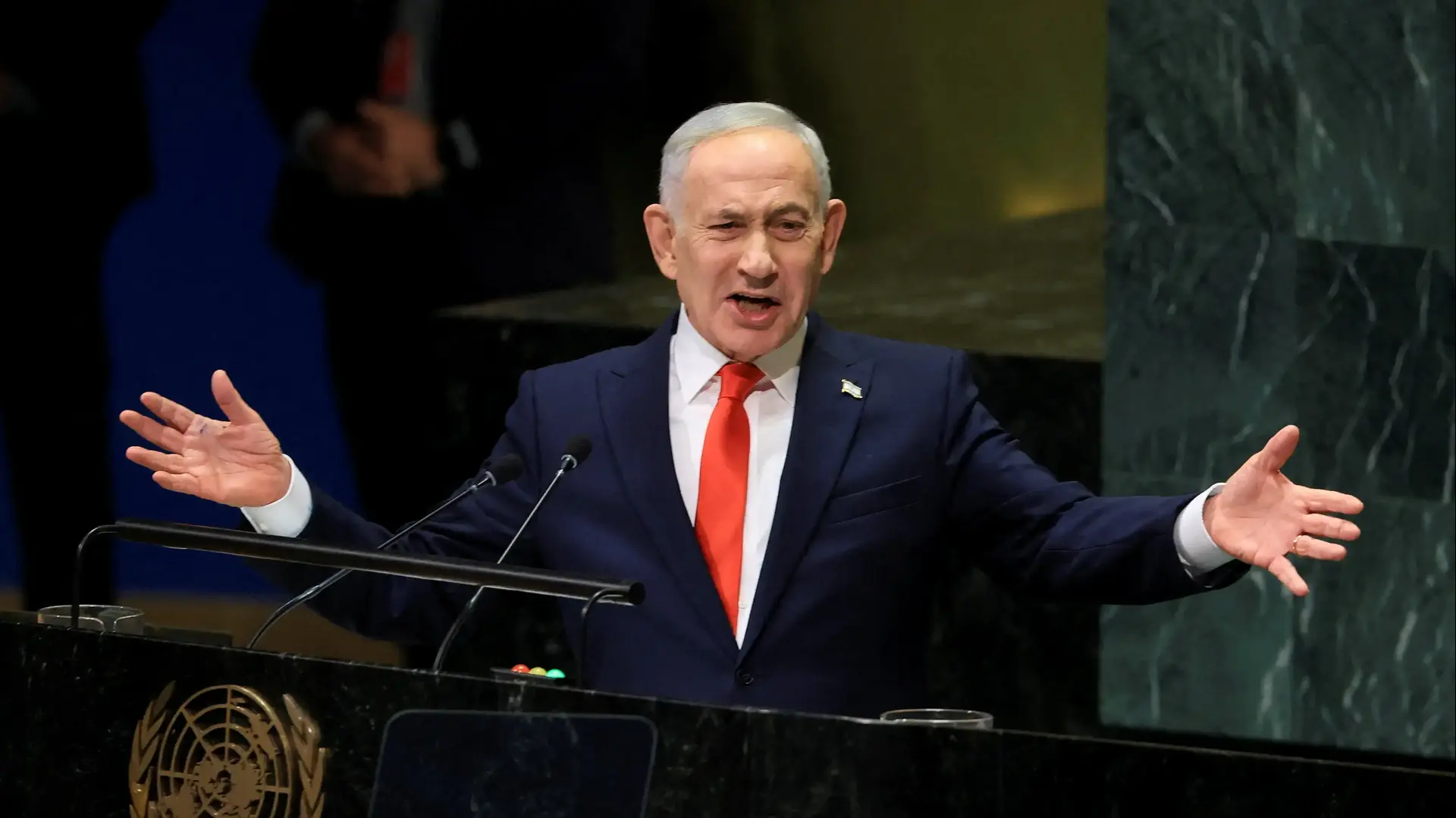 ראש ממשלת ישראל בנימין נתניהו נואם באו"ם בניו יורק, 24 בספטמבר 2026. ראש ממשלת ישראל בנימין נתניהו נואם באו"ם בניו יורק, 24 בספטמבר 2026.
